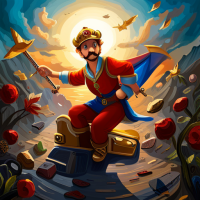 Super Mario dressed as a medieval knight riding a pterodactyl in the back of a bus, Baroque painting